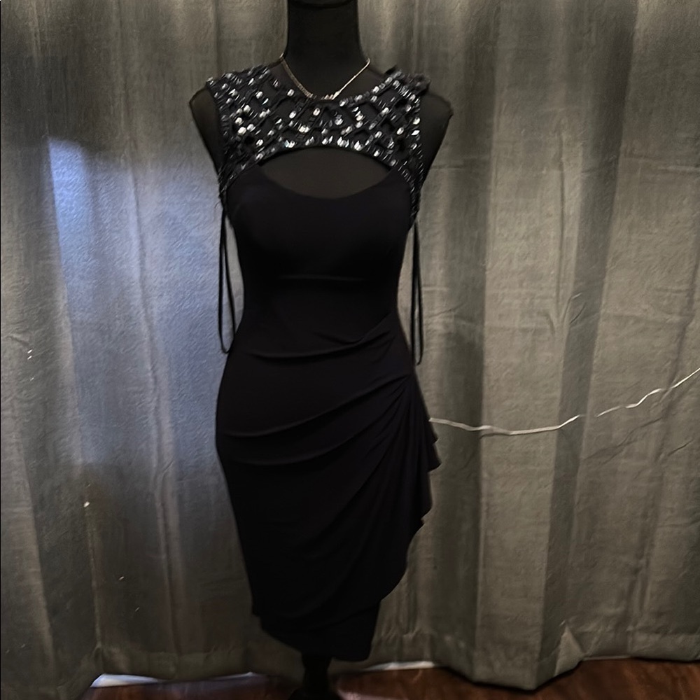 Xscape Black Ruched Halter Cocktail Dress